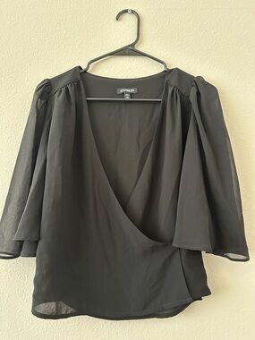 Express Black Wrap V-Neck Blouse